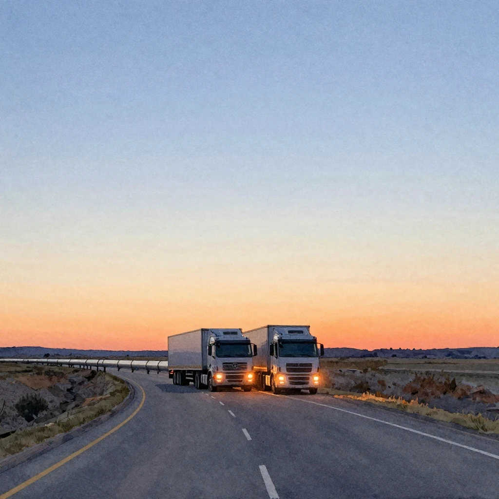 Watercolor painting of a northern pipeline road at sunset. T...