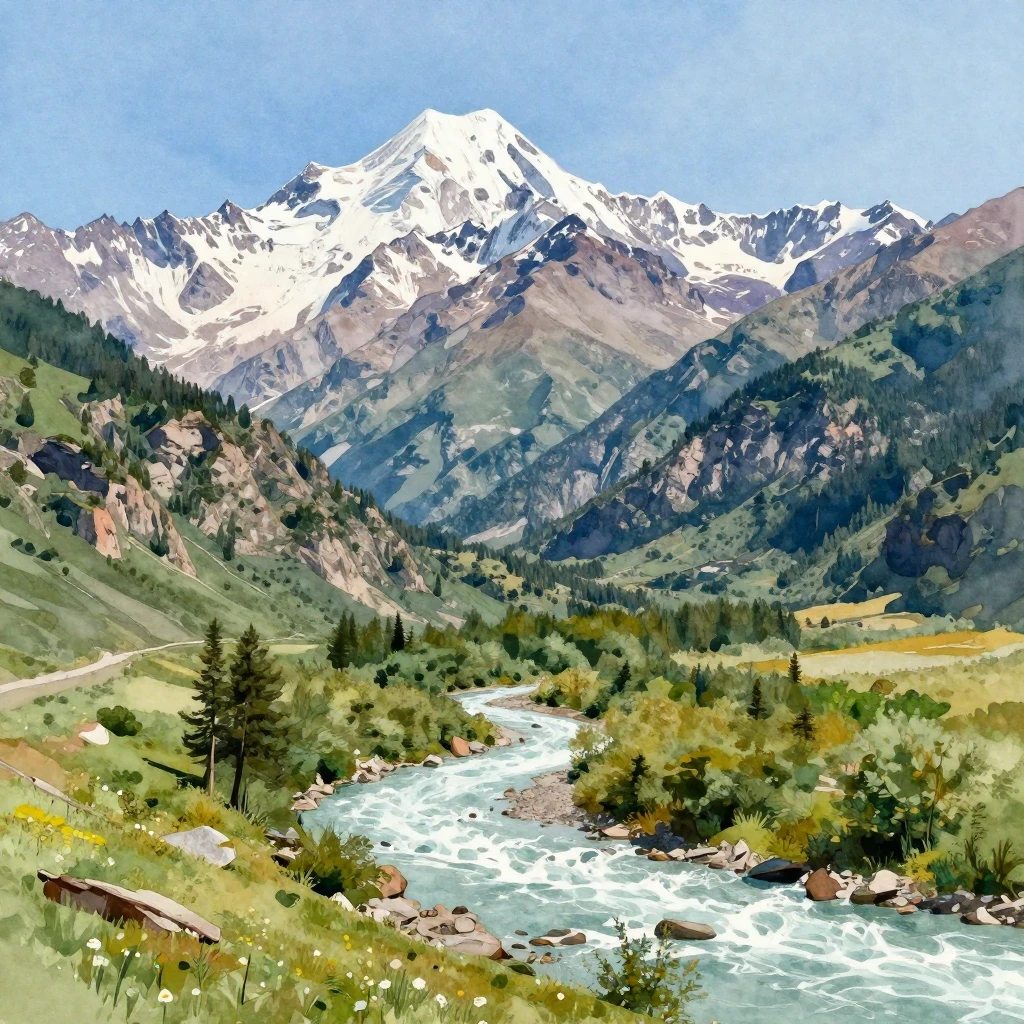 Majestic Bashkirian mountains with a flowing river, under a ...