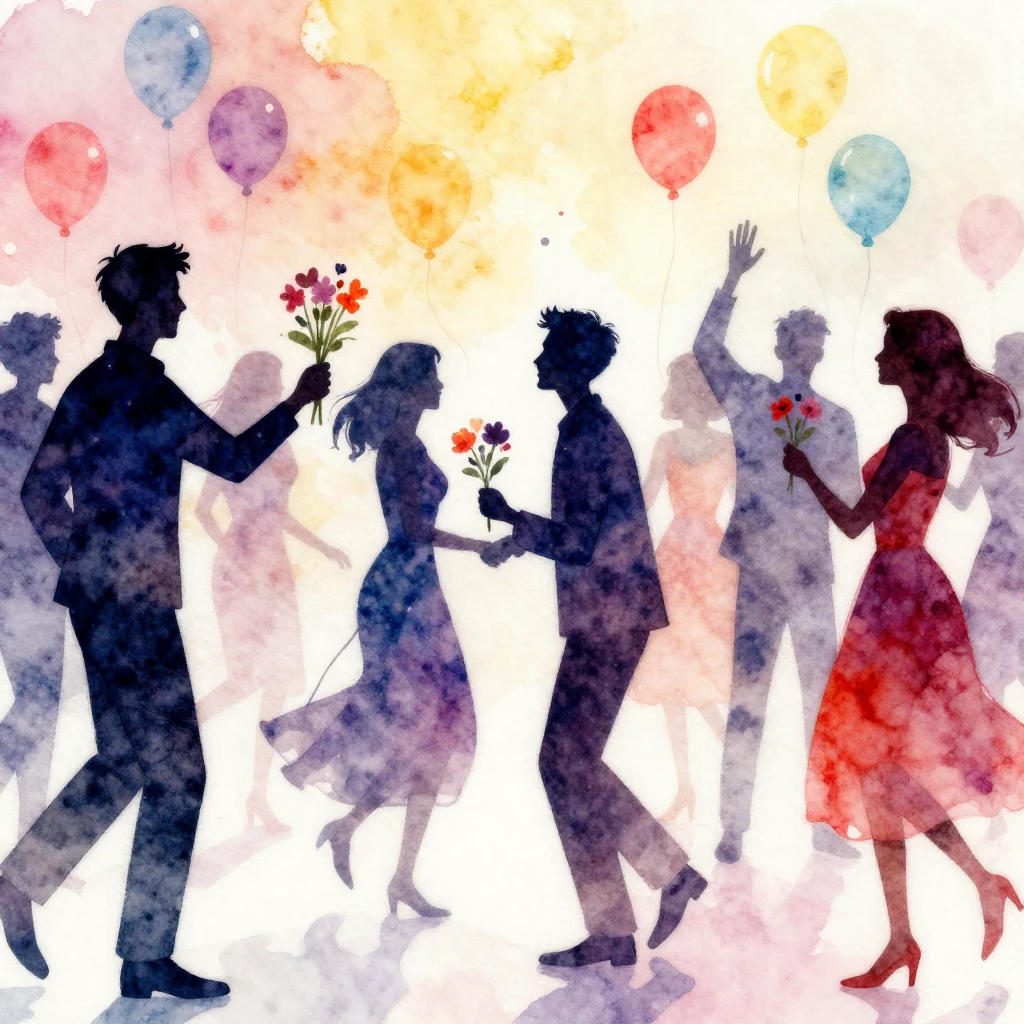 A vibrant watercolor painting of a joyful atmosphere where s...