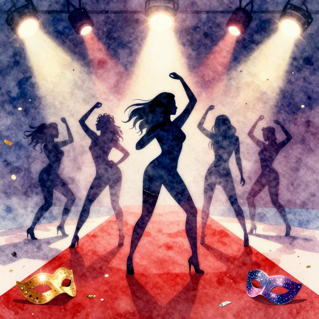 A vibrant watercolor illustration of abstract silhouettes da...