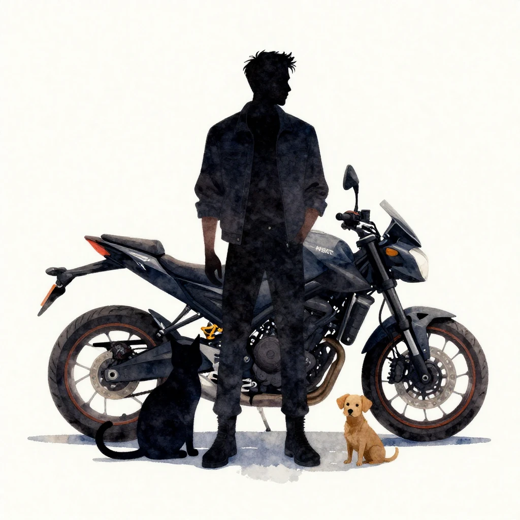 Watercolor painting of a stylish man's silhouette standing n...