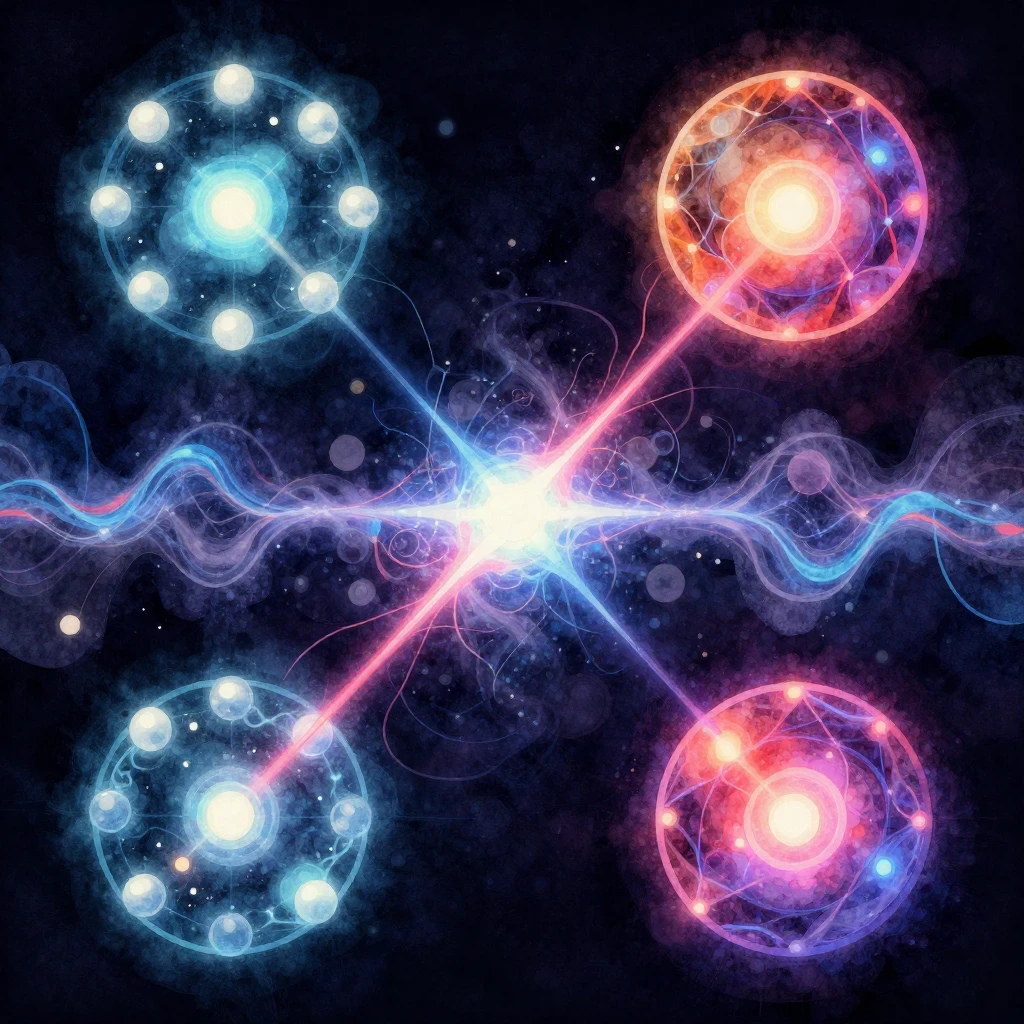 Abstract representation of quantum physics concepts, with gl...