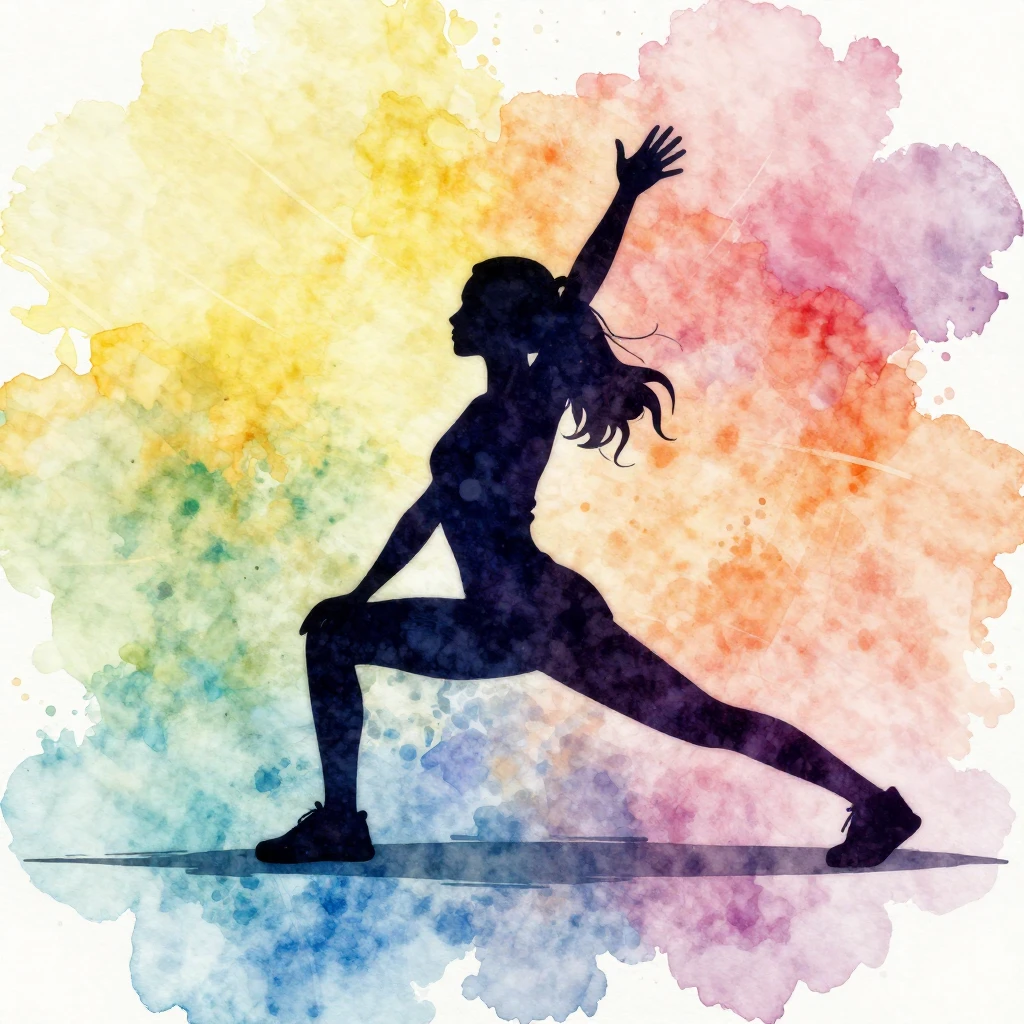 Vibrant watercolor style. Silhouette of a person doing morni...