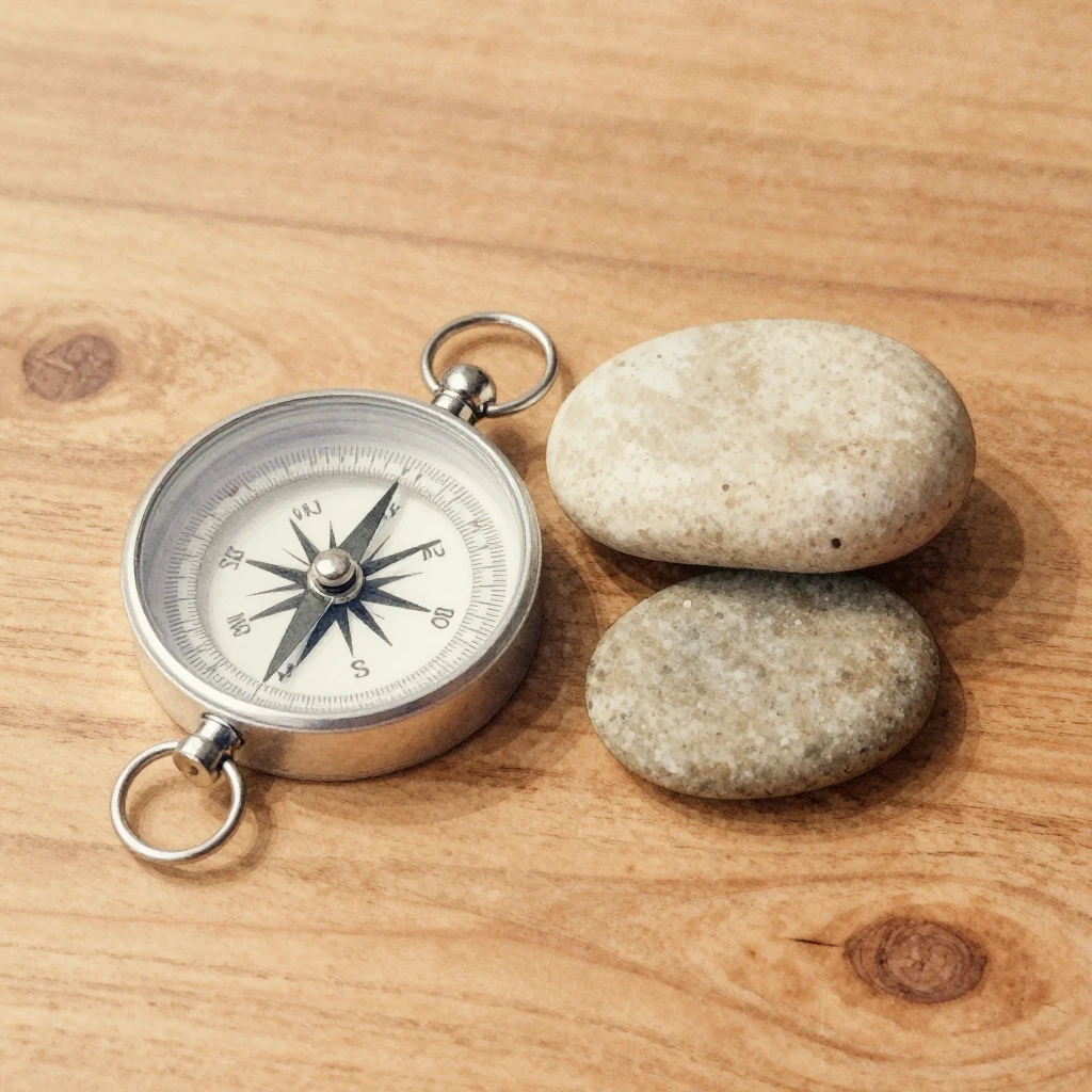 Watercolor style, minimalist composition of a compass and a ...