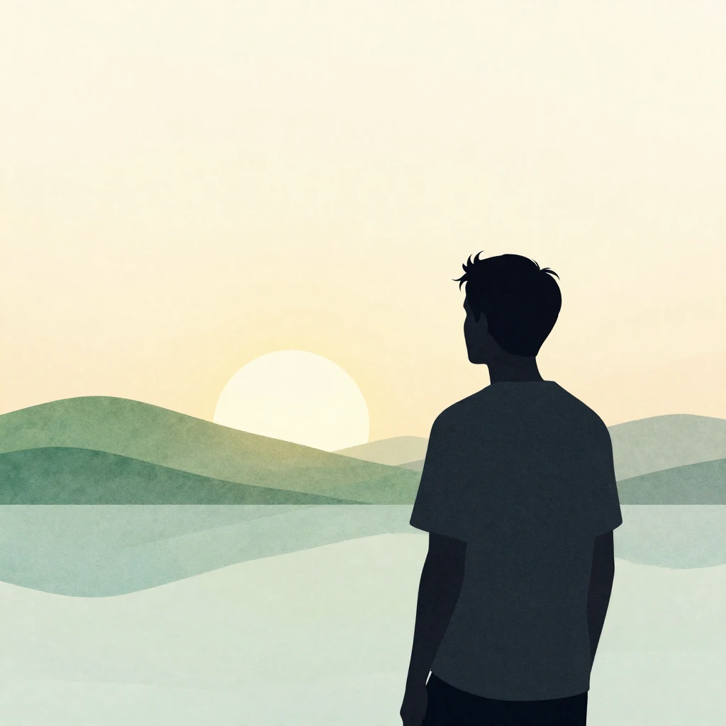 A minimalist watercolor silhouette of a man looking towards ...