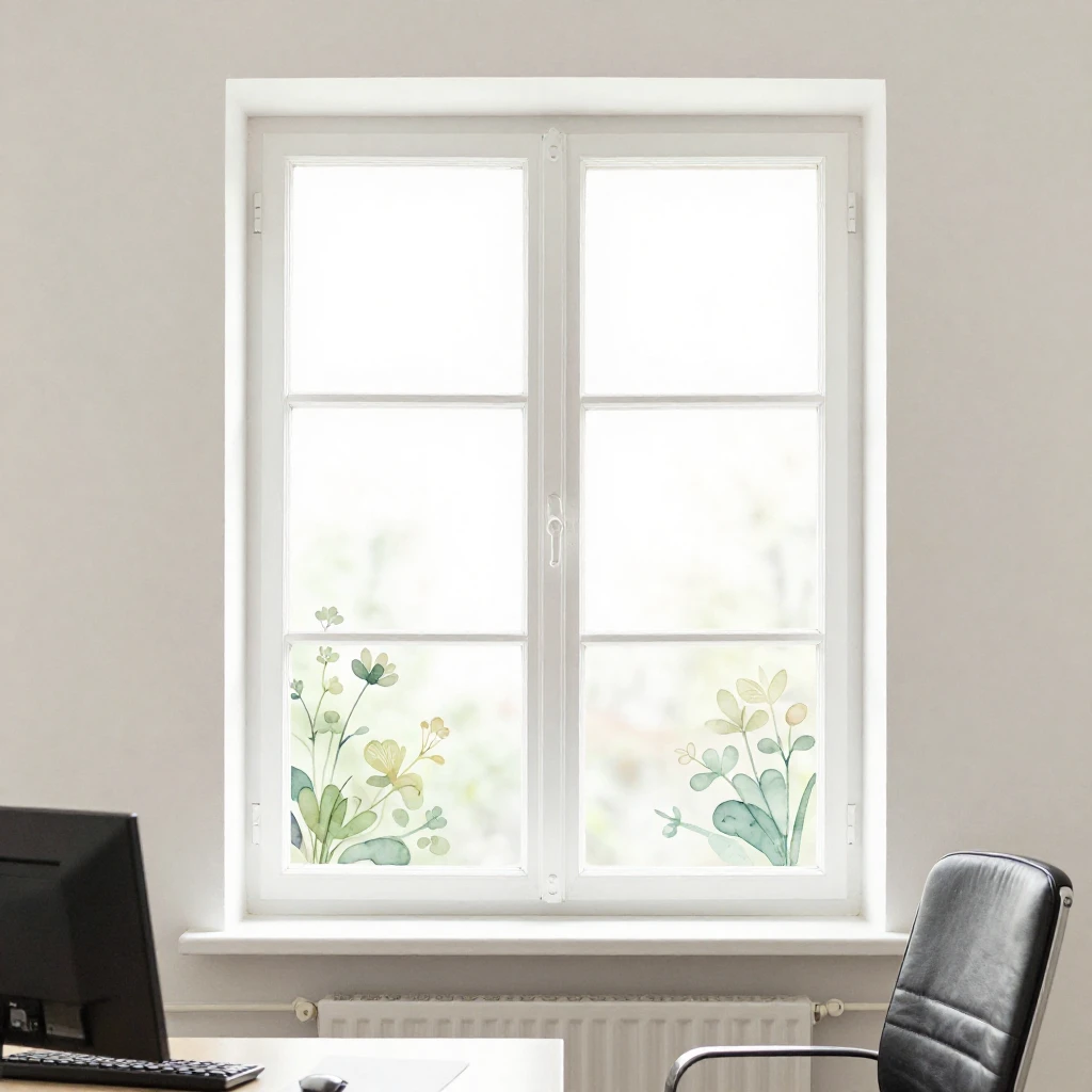 An elegant office window decorated for spring, with subtle f...