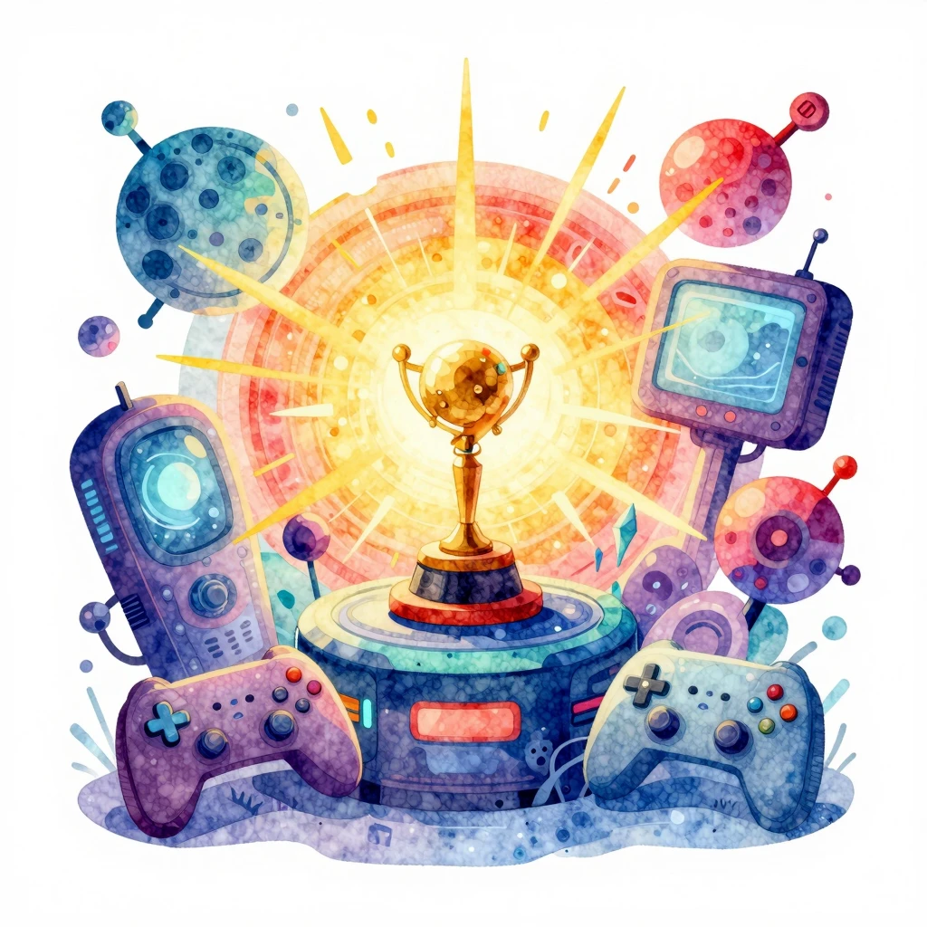Vibrant watercolor style. Futuristic birthday illustration f...