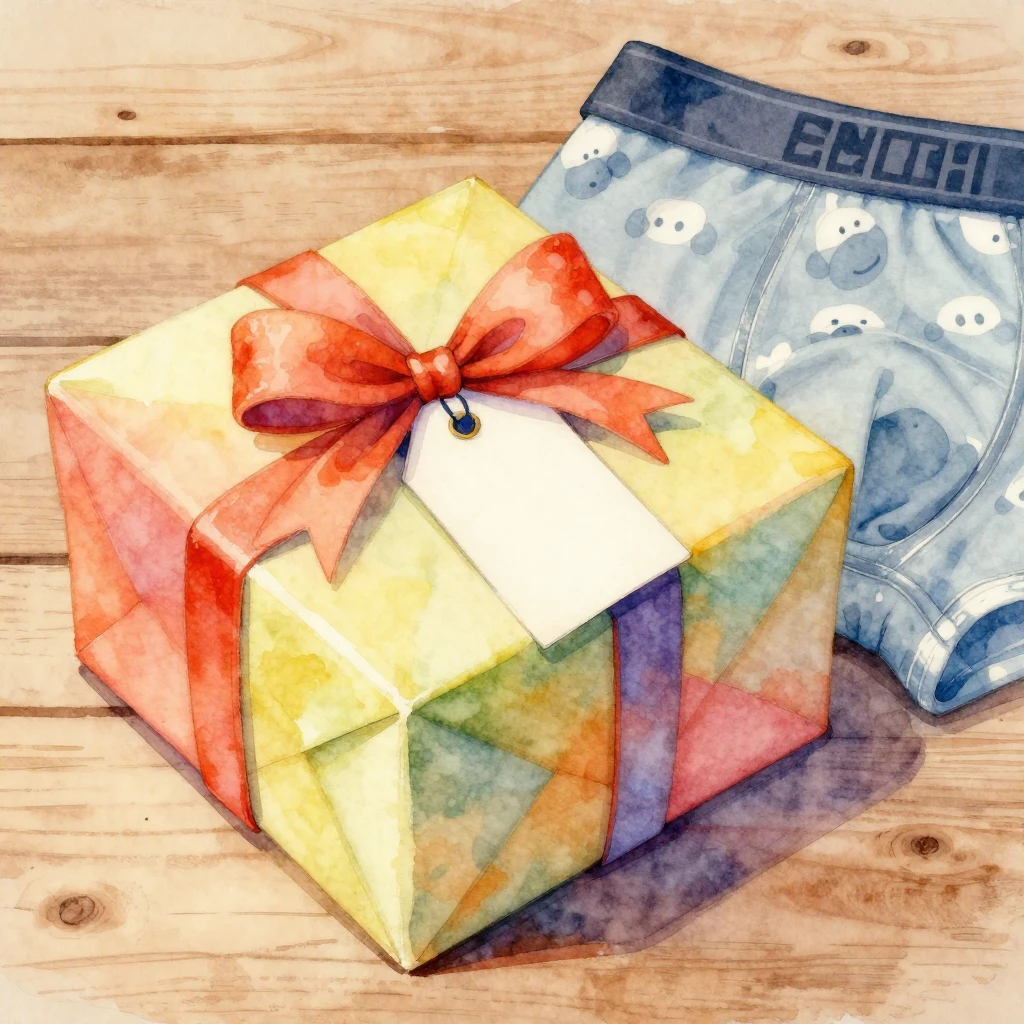 A watercolor illustration depicting a neatly wrapped, colorf...