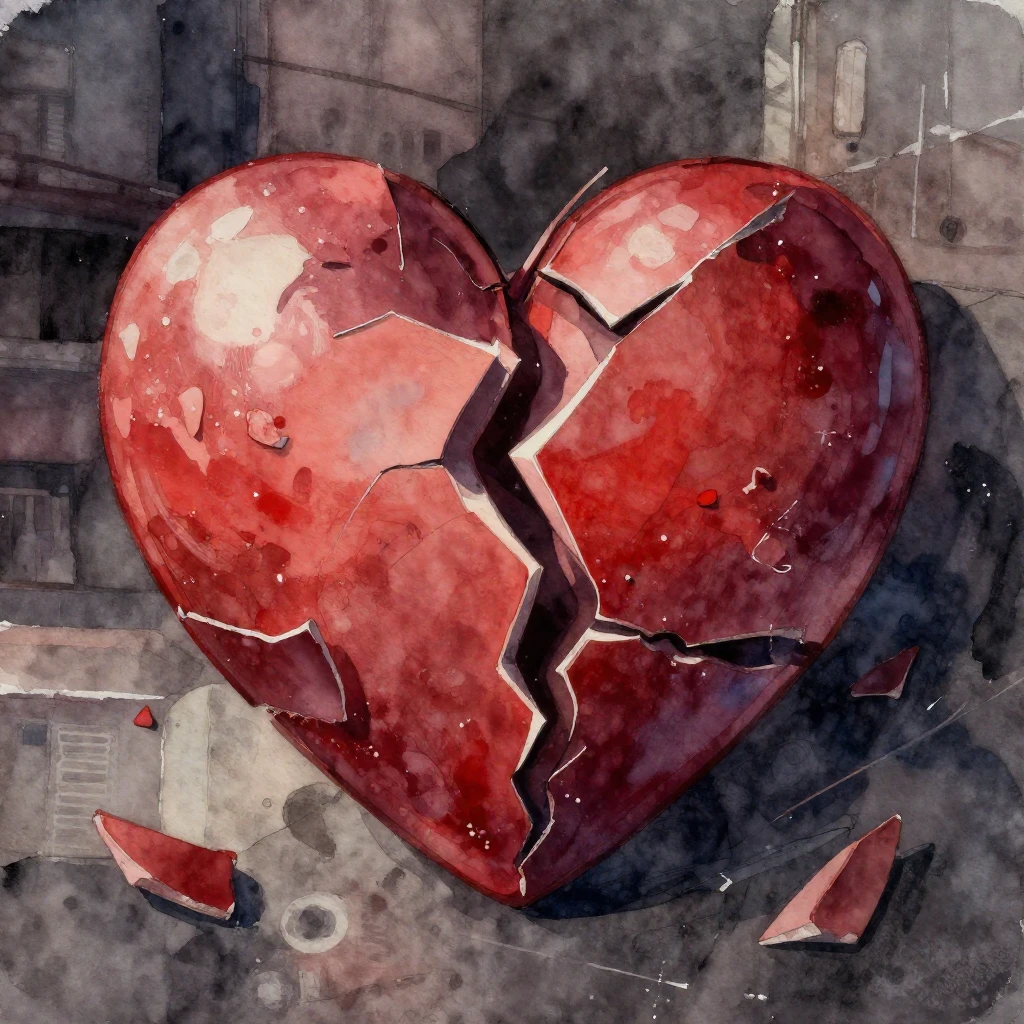 A vibrant watercolor painting focused on broken heart imager...