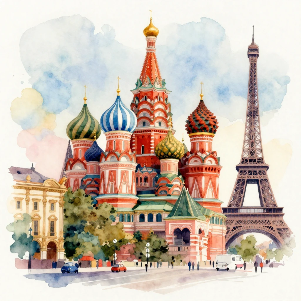 A vibrant watercolor illustration featuring abstract element...