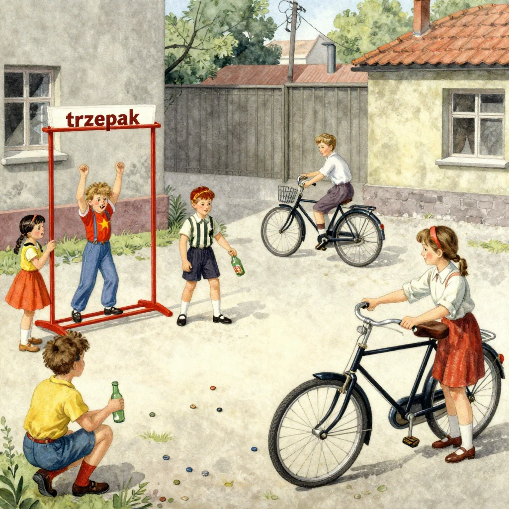 A watercolor illustration in the style of vintage Polish chi...