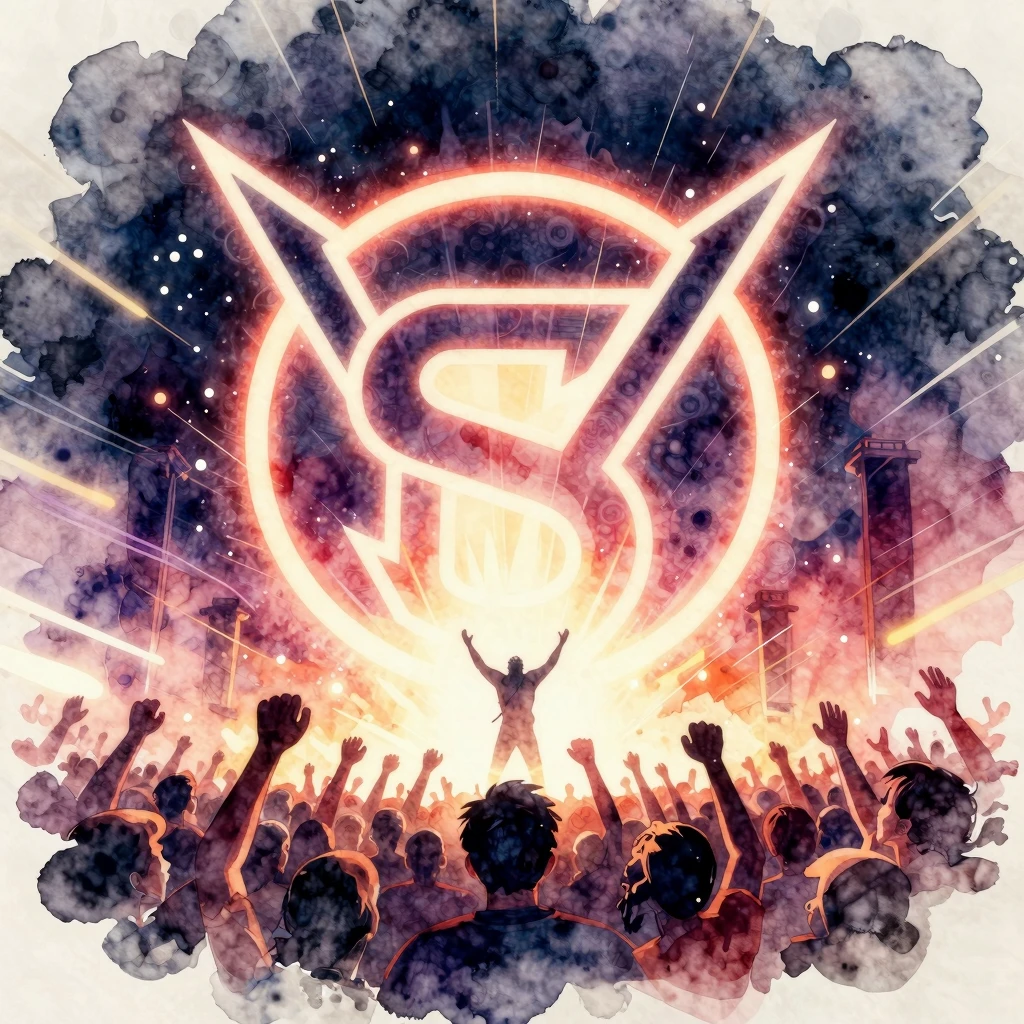 Vibrant watercolor style. A dynamic rock concert poster for ...