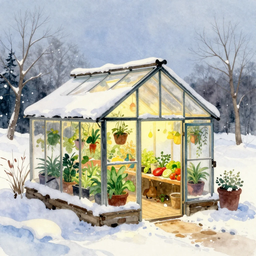 A cozy, snow-covered dacha (country house) in a winter lands...