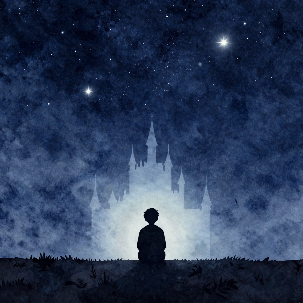 Watercolor style. A lonely silhouette of a person sitting un...
