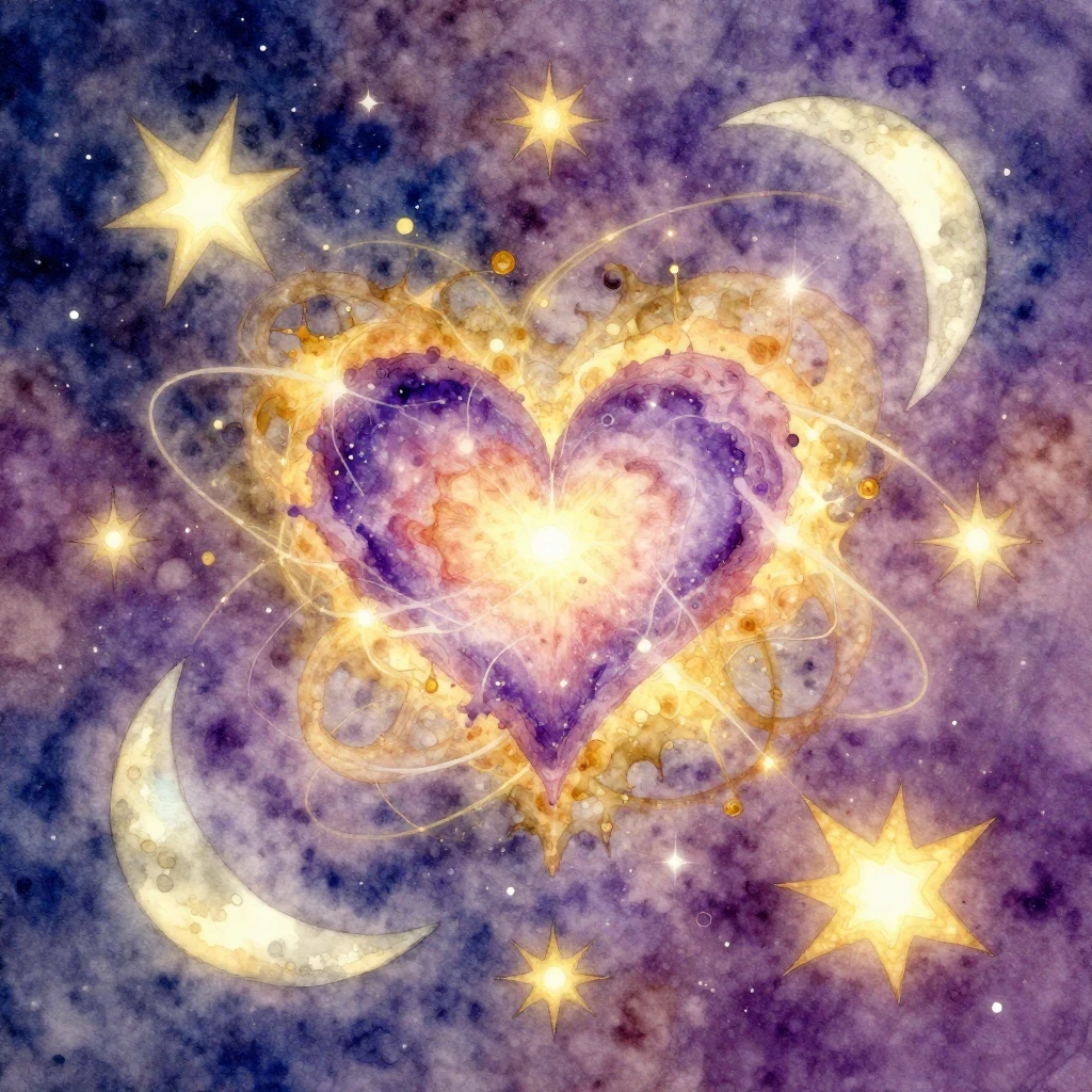 Vibrant watercolor style, abstract representation of celesti...