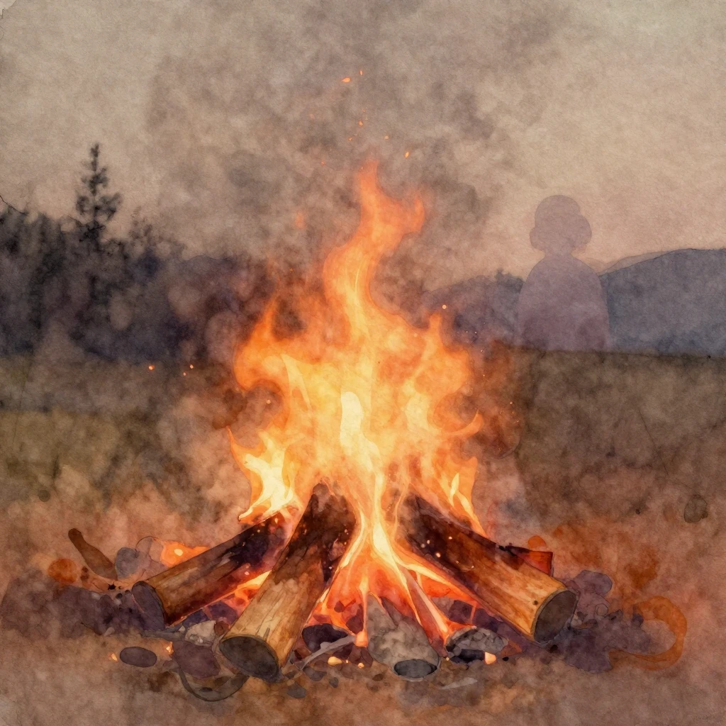 A subtle, abstract representation of a fading campfire with ...