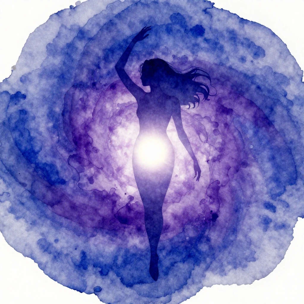 Vibrant watercolor style. A silhouette of a woman, her form ...