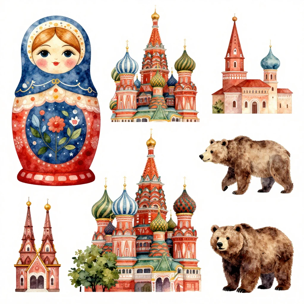 A collection of vibrant, artistic watercolor illustrations o...