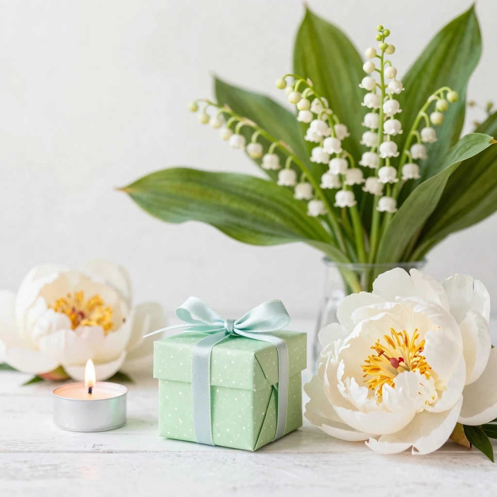 A cheerful, bright scene with spring flowers like lilies of ...