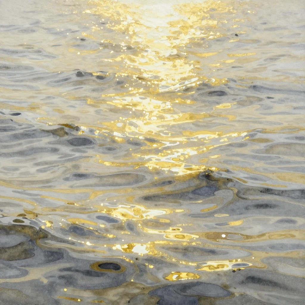 An abstract watercolor painting depicting a shimmering, undu...