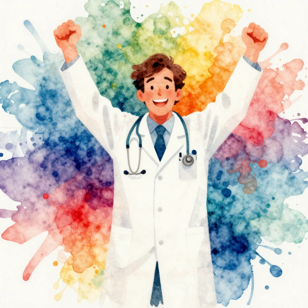 Vibrant watercolor abstract art celebrating a doctor's achie...