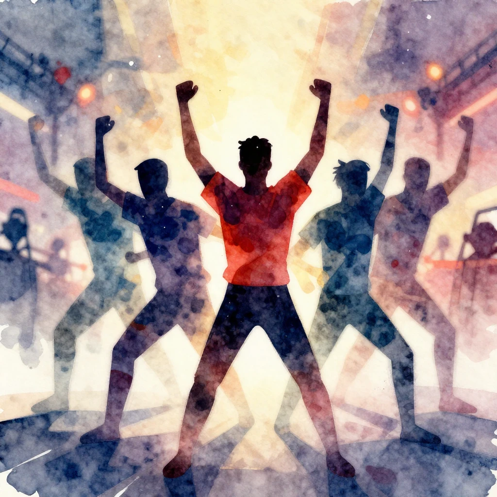 A vibrant watercolor illustration depicting abstract, facele...