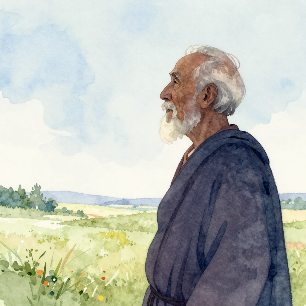 A silhouette of an elderly, wise man, with a gentle and thou...