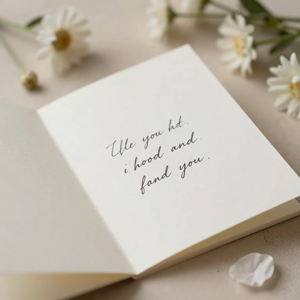 An elegant, open greeting card with soft focus on a handwrit...
