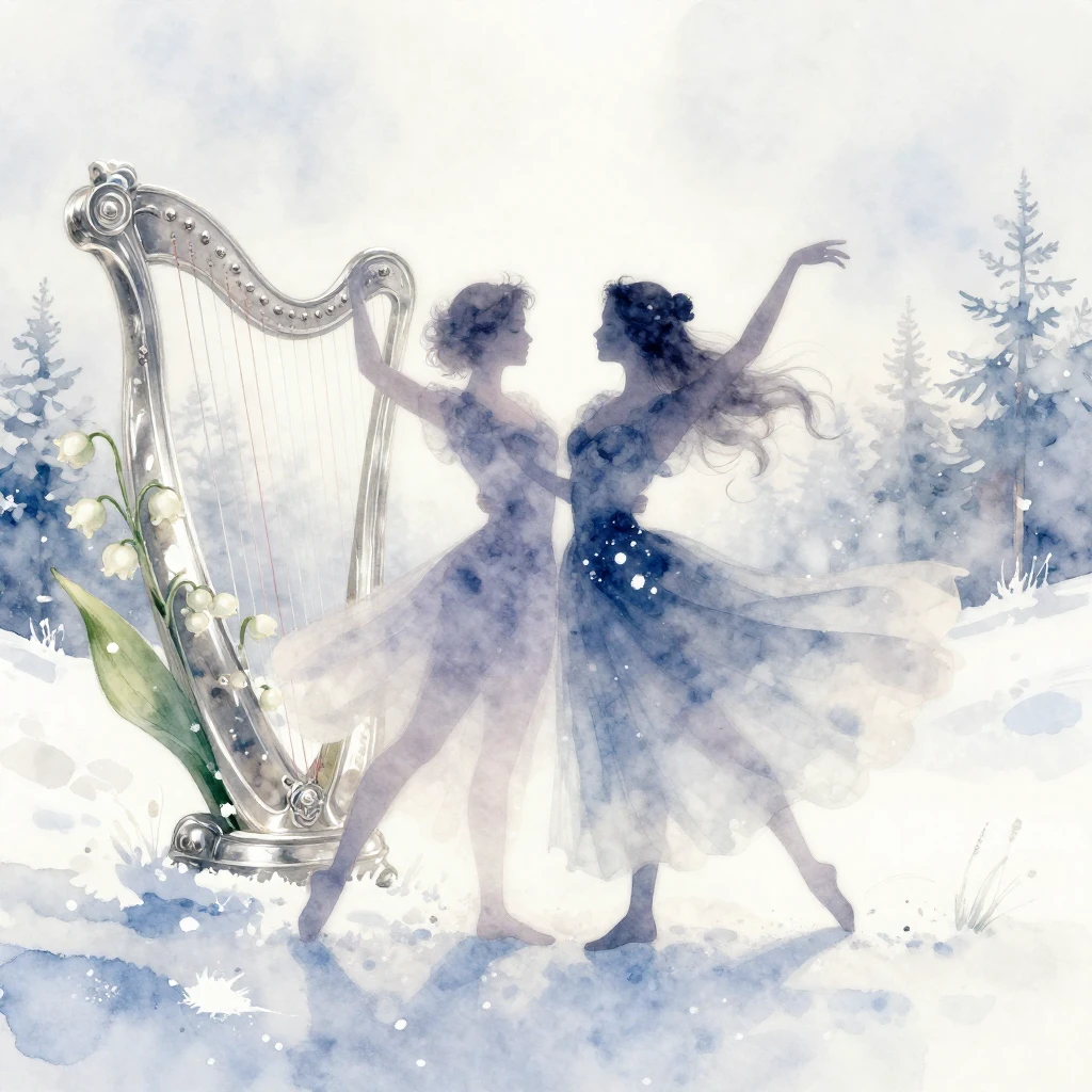 A romantic, ethereal dance between two figures in a snowy Ja...