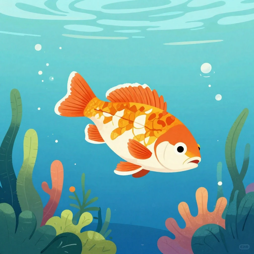 A vibrant illustration of aquatic life. Focus on a playful f...