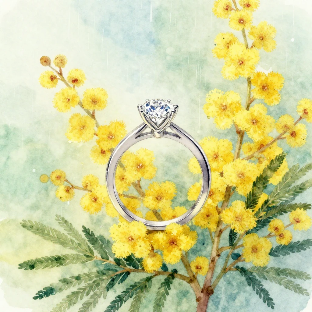 Vibrant watercolor style. A sparkling diamond engagement rin...