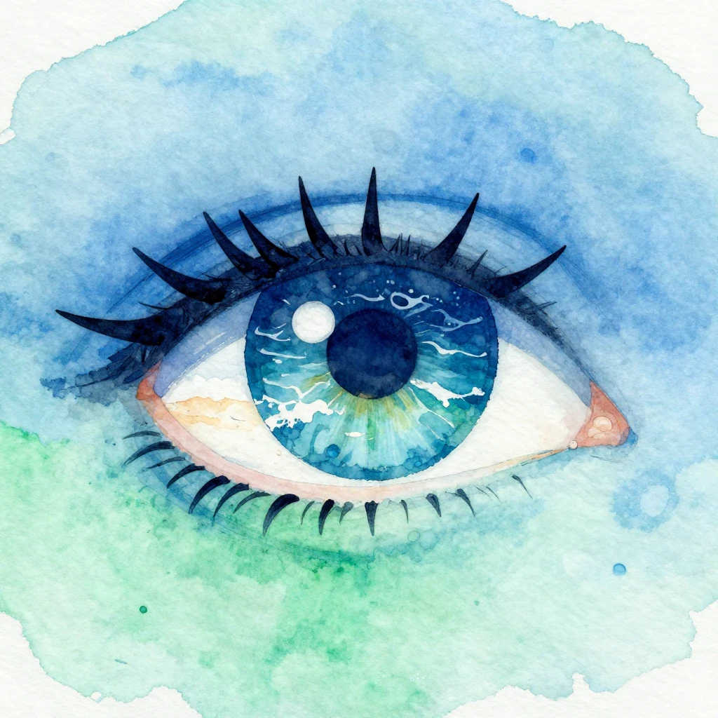 A vibrant watercolor painting of an abstract eye, rendered i...