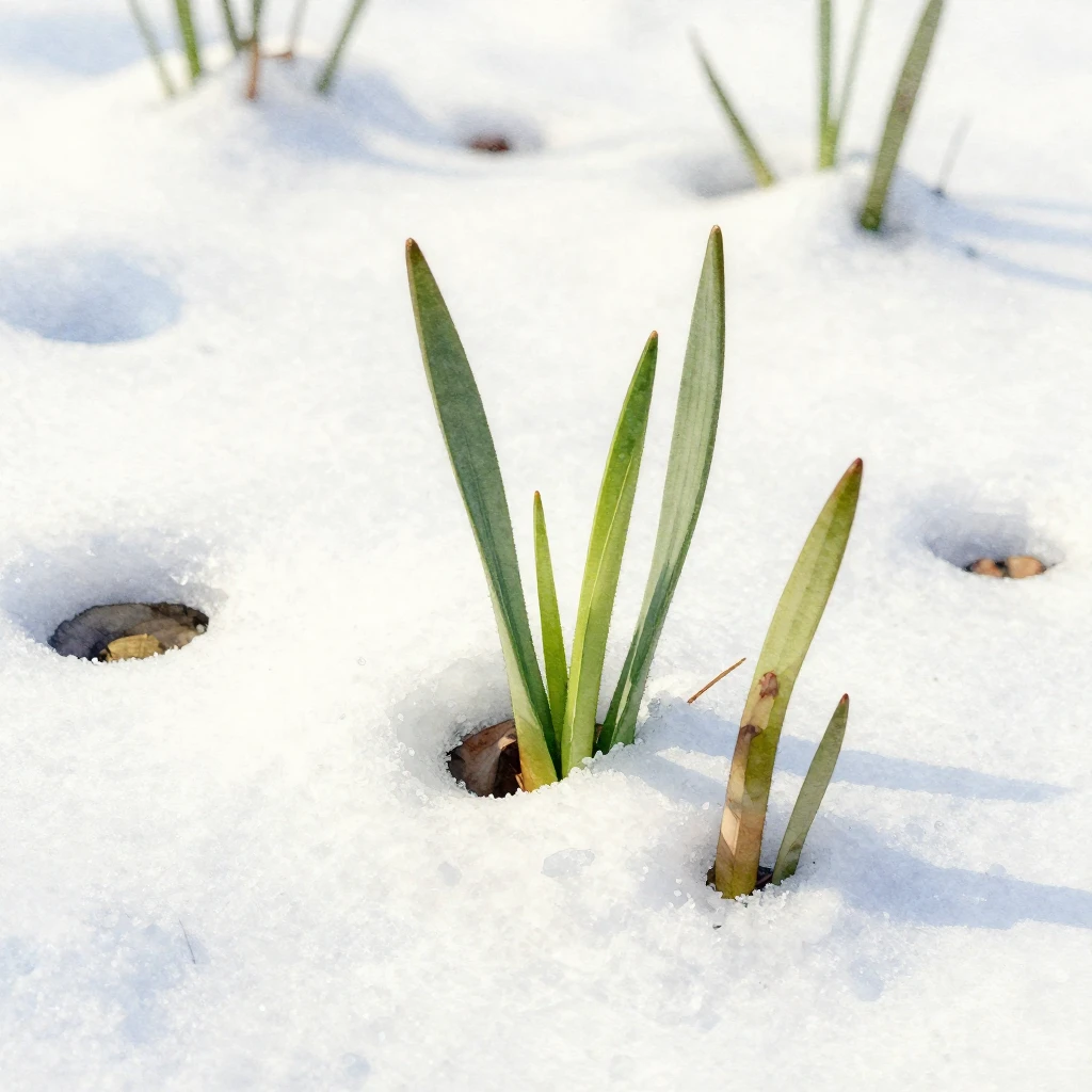 A watercolor scene depicting the very first signs of spring,...
