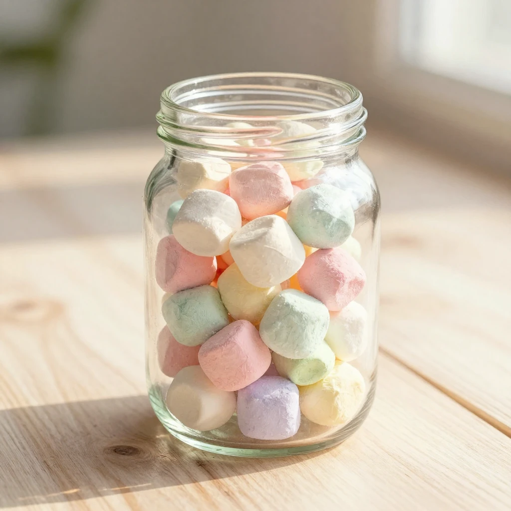 A delicate watercolor painting of a clear glass jar filled w...