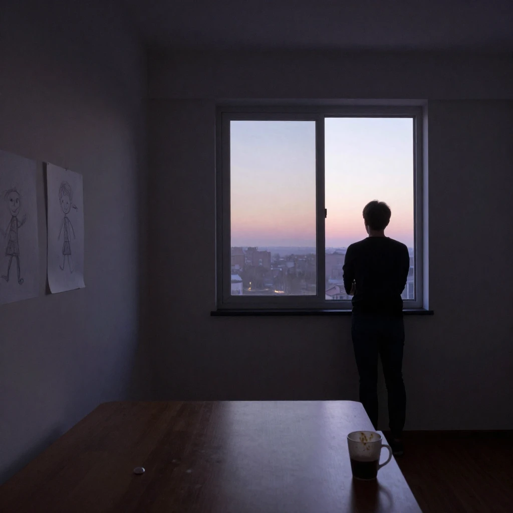 A minimalist, empty room with subtle hints of domestic life,...