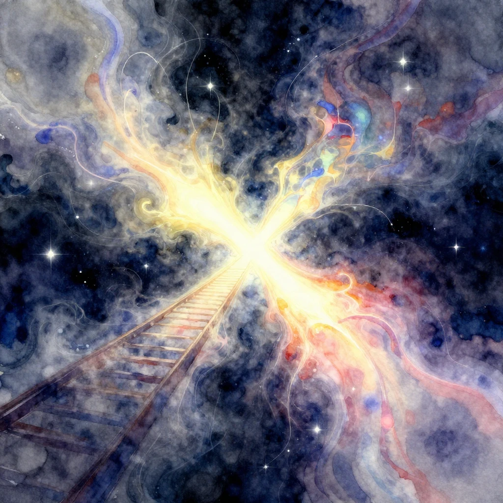 Watercolor style. Abstract cosmic energy flow, two poles of ...