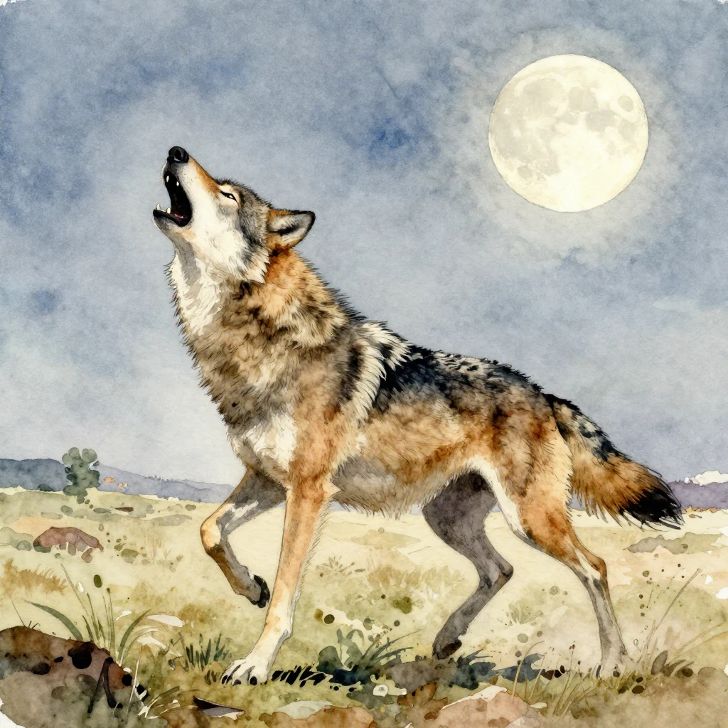 A dynamic depiction of a wild animal, such as a wolf howling...
