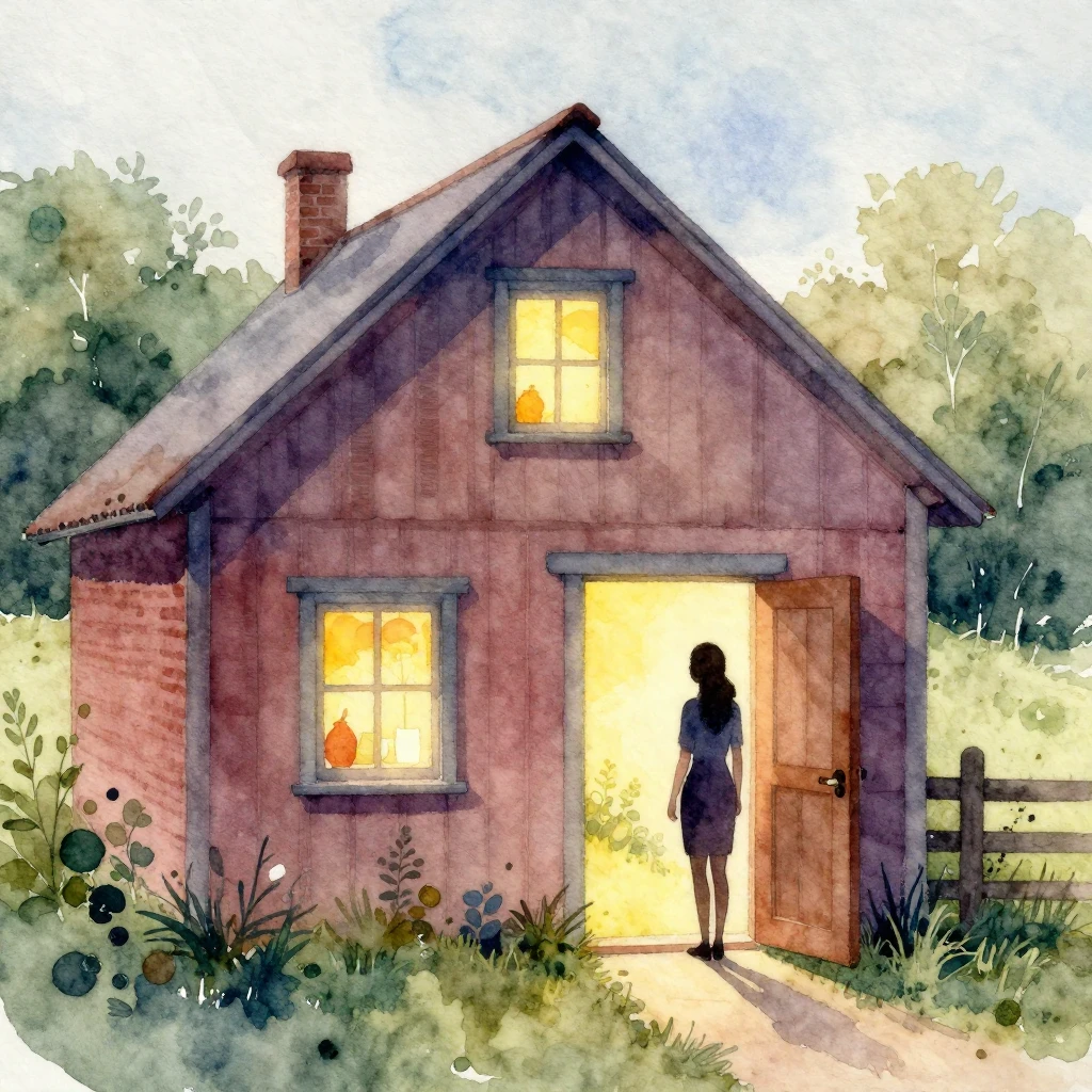 Vibrant watercolor style. A cozy farmhouse in the distance w...