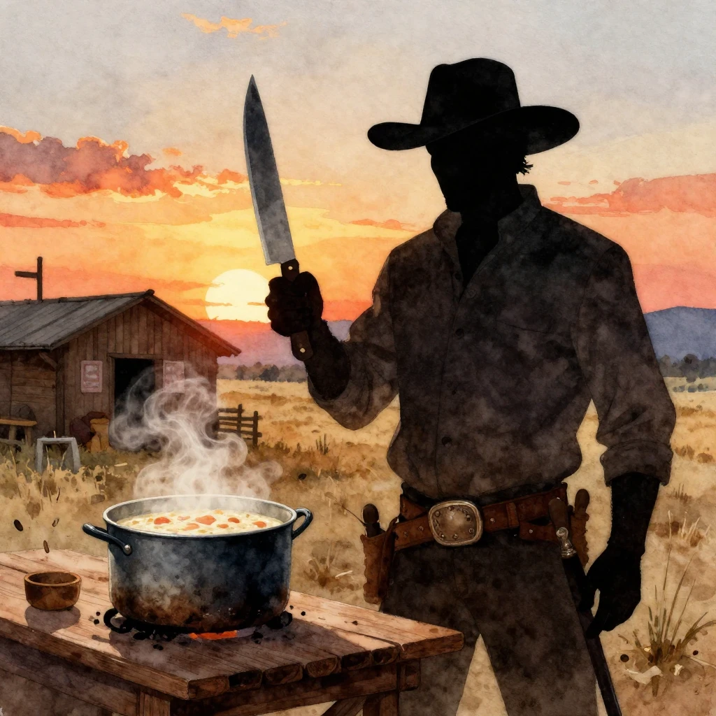 A watercolor painting depicting a western aesthetic with sun...