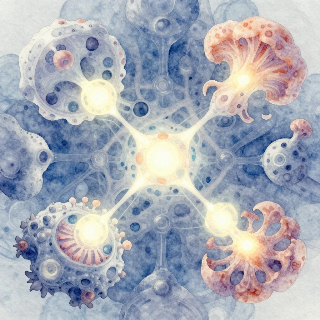Abstract biological networks with glowing elements, intricat...