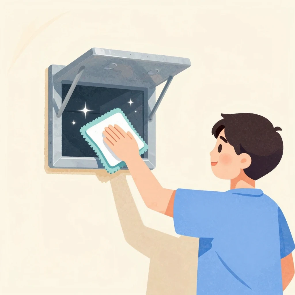 Watercolor clipart of a person cleaning near a wall with a m...