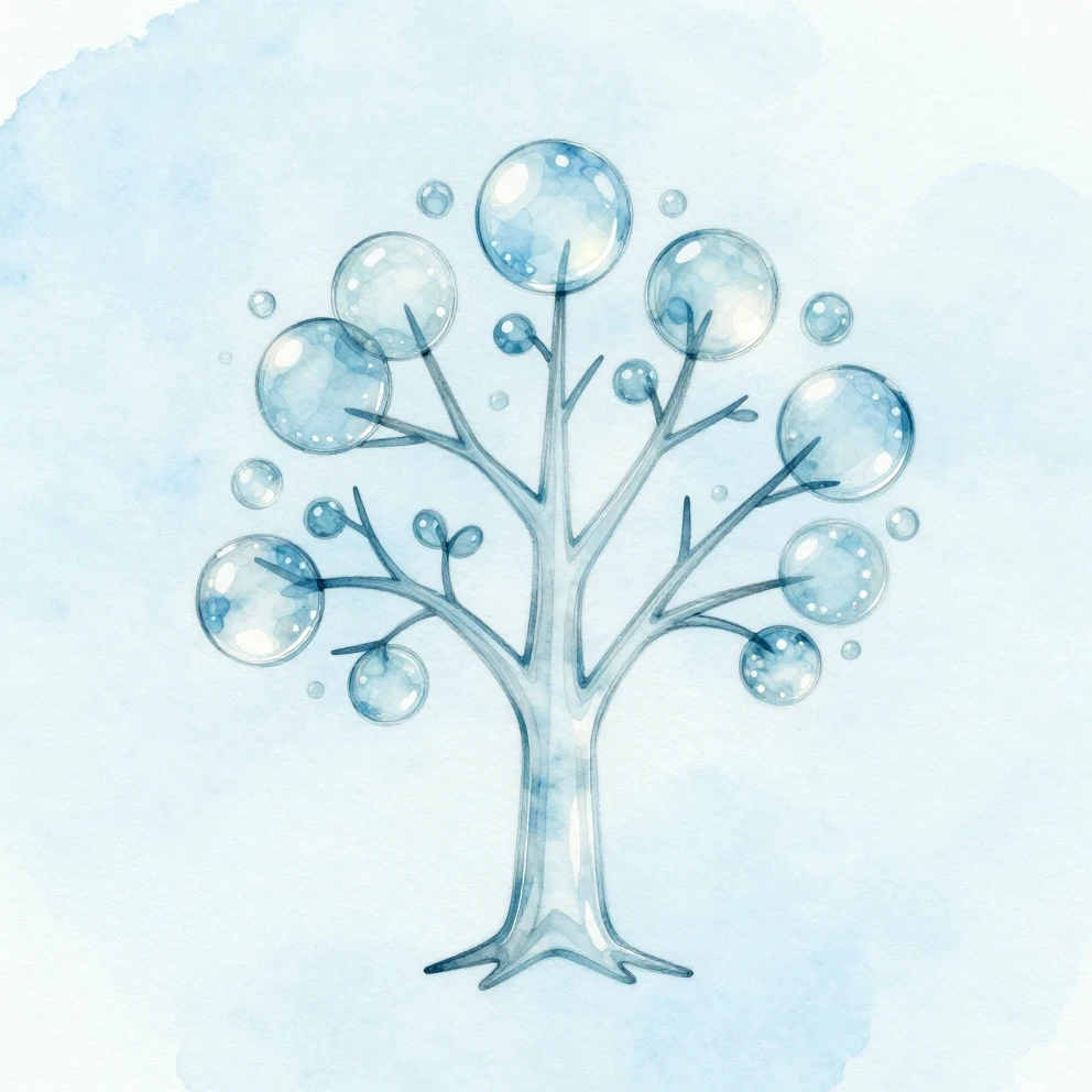 Watercolor style minimalist artwork of a tree made of glass ...