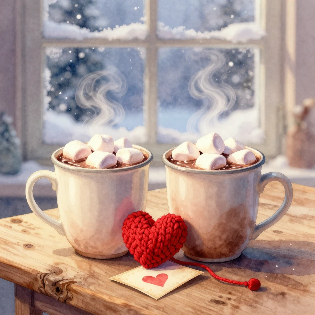 A soft watercolor illustration focusing on two steaming mugs...