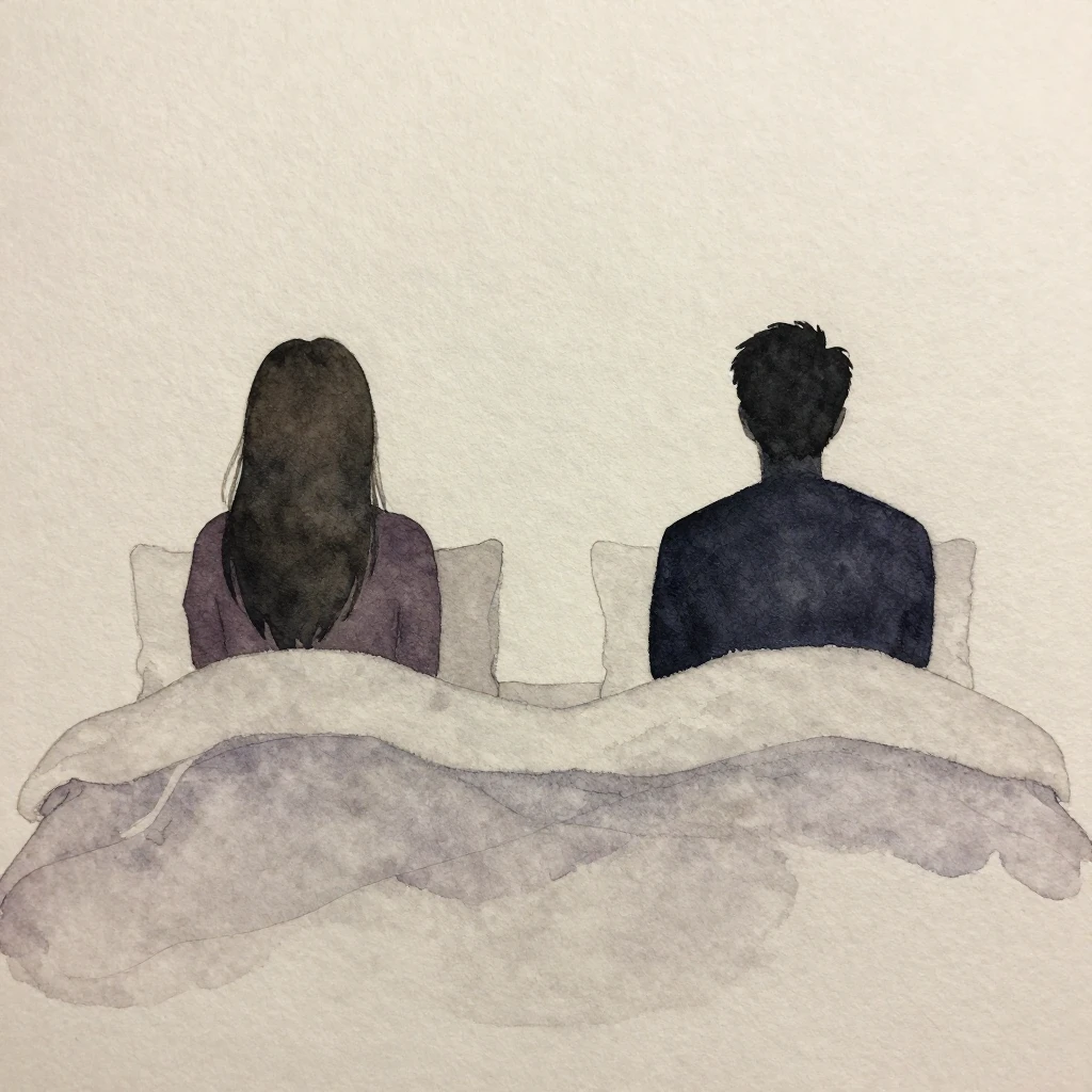 A watercolor painting showing two silhouettes turning away f...