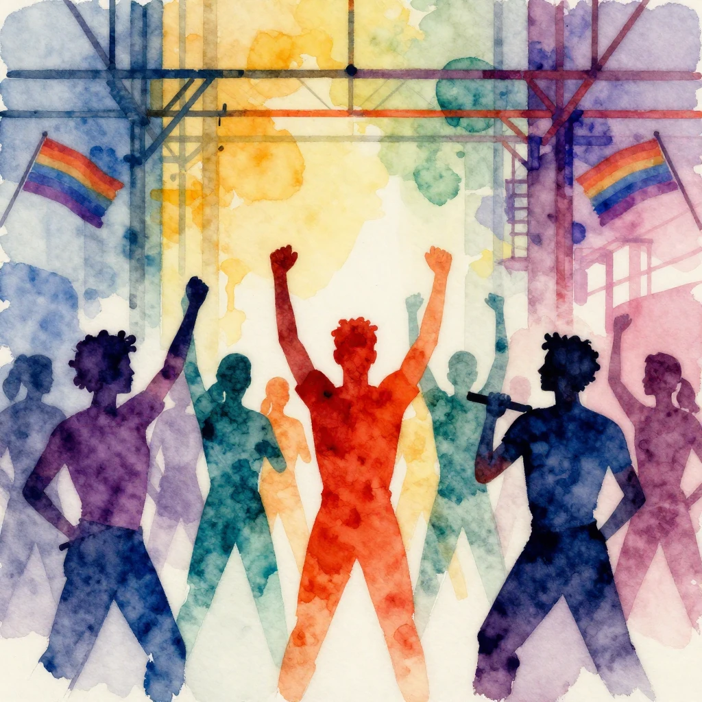 Vibrant watercolor painting conveying powerful, anthemic ima...