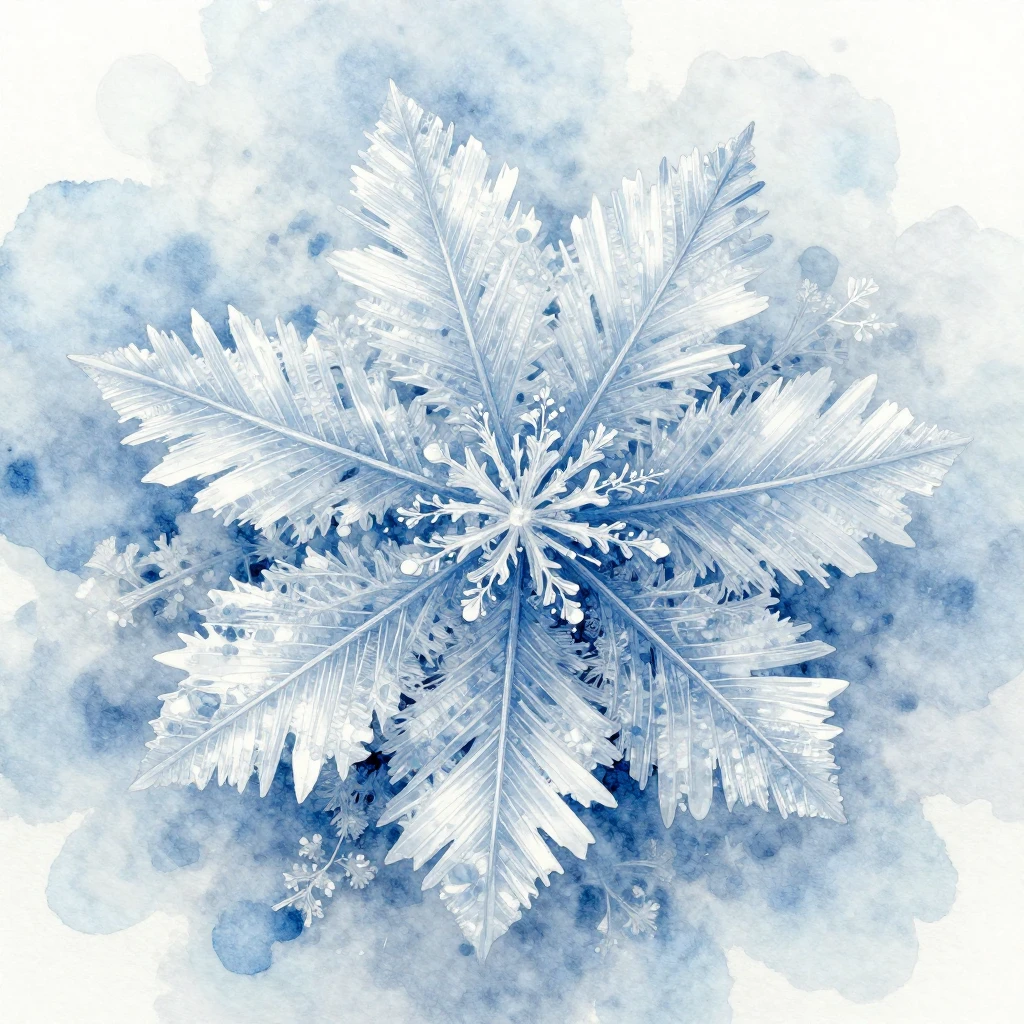 A close-up watercolor painting of a delicate ice flower, int...