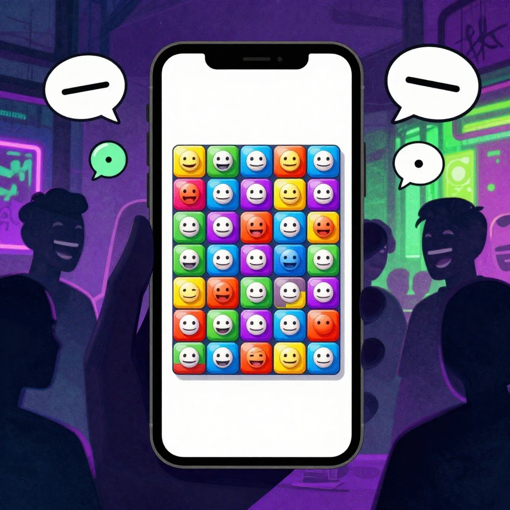 A bright smartphone screen displaying a colorful match-3 puz...