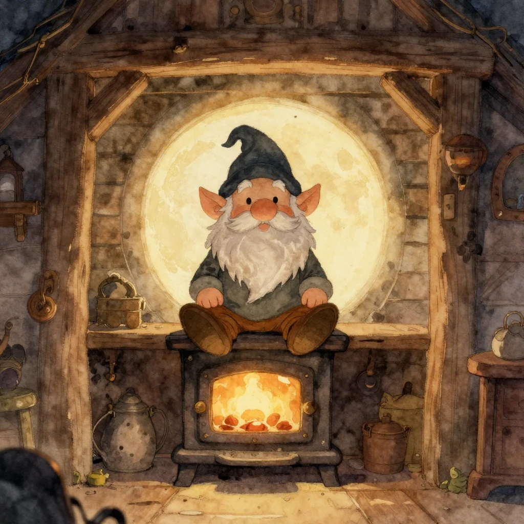 A watercolor painting of a small, bearded fantasy creature, ...