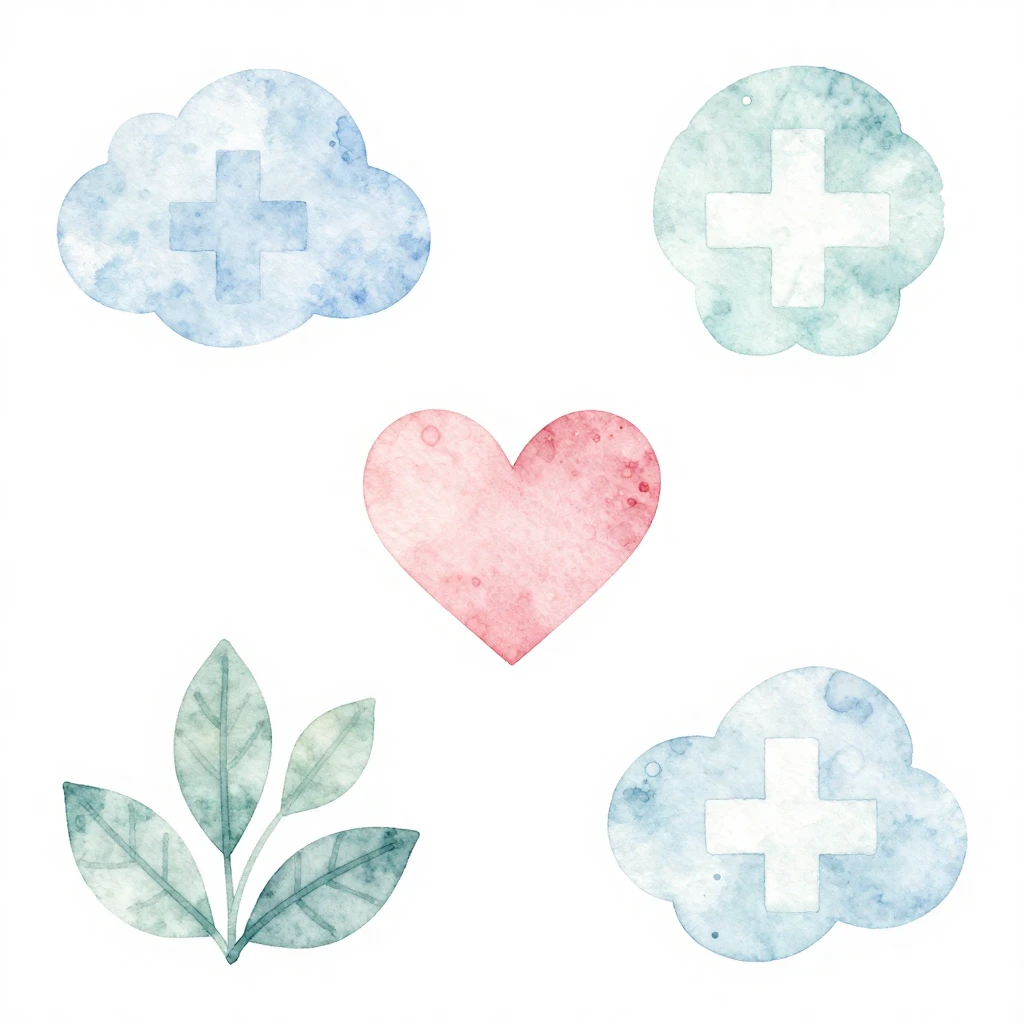 A watercolor style image with soft colors. Subtle medical sy...