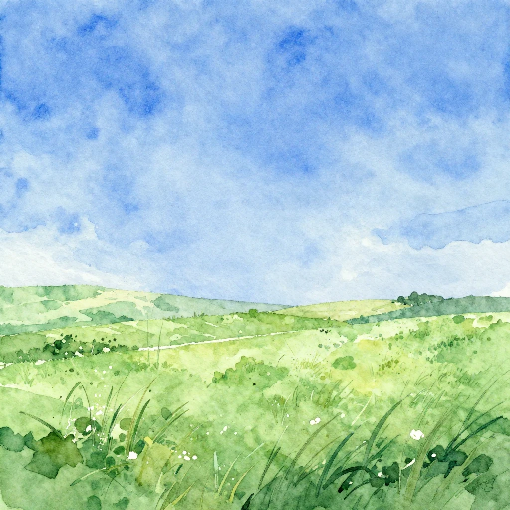 Vibrant watercolor style. A serene and evocative landscape f...